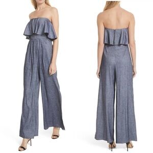 Milly Wide Leg Strapless Linen Blend Strapless Jumpsuit 6 Western Ruffle